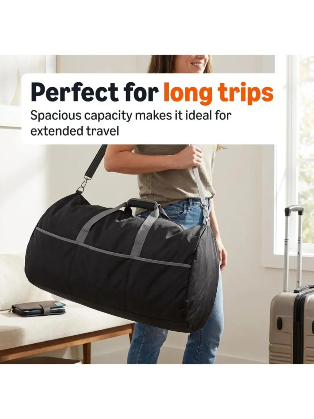 Extra Large Foldable Nylon Duffel Bag for Travel & Storage, 150L Capacity, Black